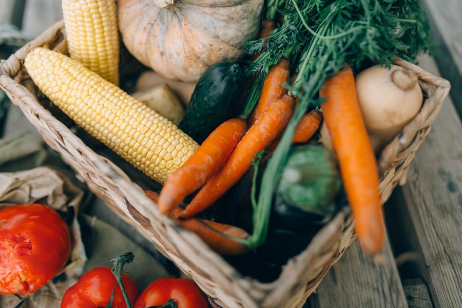 Fresh vegetables in a woven basket